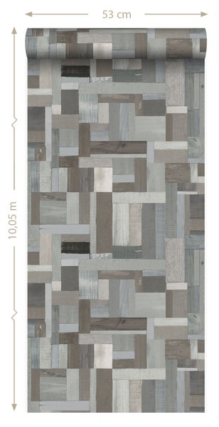 Origin Wallcoverings Tapete Altholz-Motiv Hellgrau und Taupe - 53 cm x 10.05 m - 337223