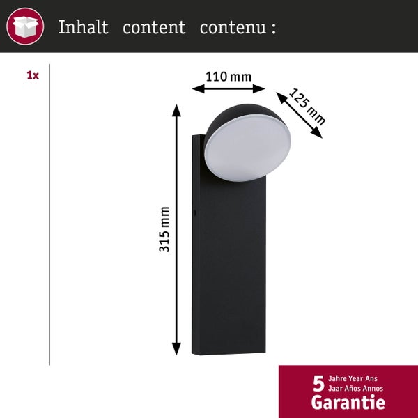 LED Außenwandleuchte Puka seewasserresistent IP44 rund 110x125mm 3000K 8,5W 460lm 230V Anthrazit Aluminium
