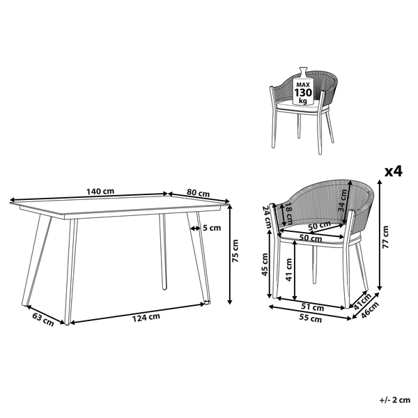 Gartenmöbel Set 4-Sitzer MILETO inkl. Kissen Metall Grau