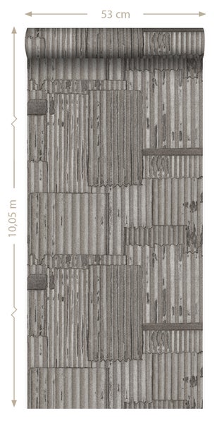Origin Wallcoverings Tapete industrielle Wellplatten aus Metall 3D Dunkelgrau - 53 cm x 10.05 m - 347618