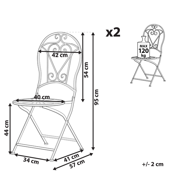Gartenstuhl 2er Set TRENTO Metall Hellgrün