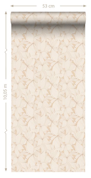 ESTAhome Tapete gezeichnete Blätter Sandbeige und Terrakotta - 50 x 900 cm - 139497