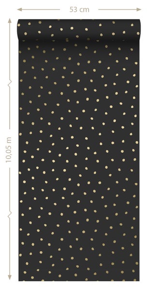 ESTAhome Tapete Punkte Schwarz und Gold - 53 cm x 10.05 m - 139122