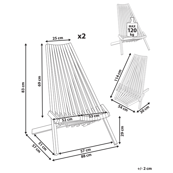 Gartenstuhl 2er Set BELLANO Akazienholz Braun