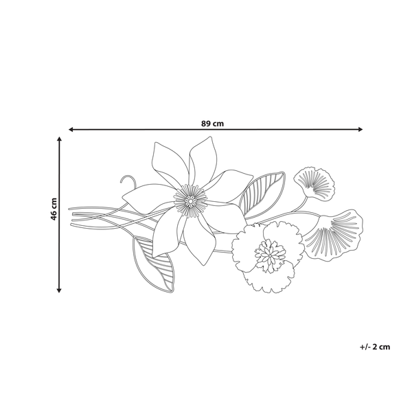 Abmessungen der Wanddekoration Blume, 89 cm breit und 46 cm hoch