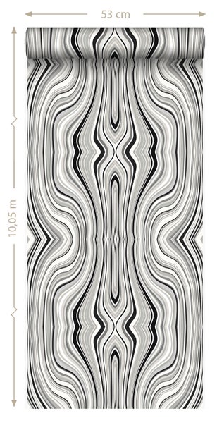 Origin Wallcoverings Tapete grafische Linien Schwarz und Weiß - 53 cm x 10.05 m - 347230