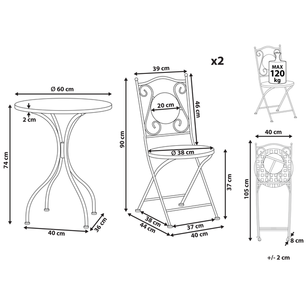 Bistro Set klappbar CASARIO Metall Schwarz