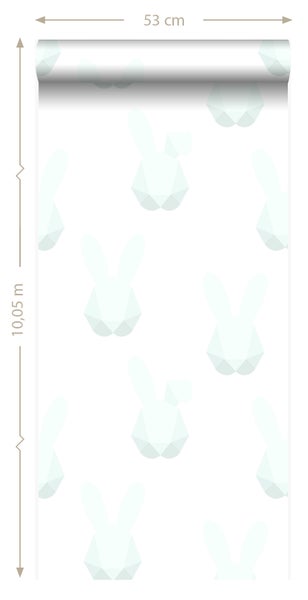Origin Wallcoverings Tapete Origami Kaninchen Weiß und Pastell Mintgrün - 53 cm x 10.05 m - 347489