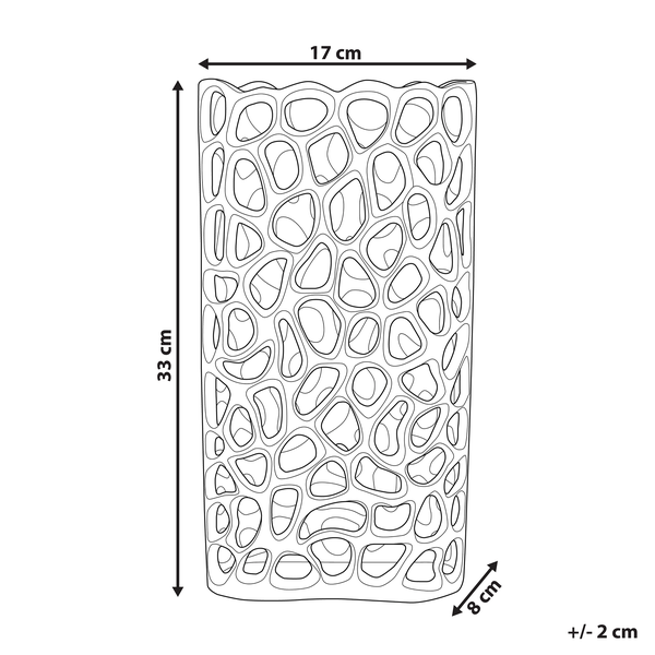 Produktabbildung mit Maßangaben: Höhe 33 cm, Durchmesser 17 cm, Tiefe 8 cm