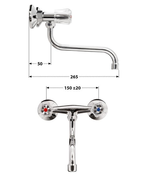 aquaSu® Wand-Zweigriffmischer Standard Plus | Küchenarmatur mit schwenkbarem S-Auslauf | Mischbatterie für Spüle | Spültischarmatur | Wand-Befestigung | Chrom | 778626