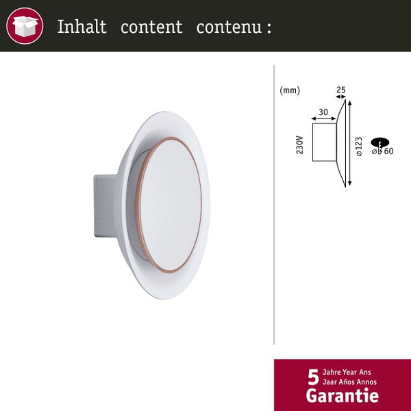 LED Wandeinbauleuchte Neordic Dekorativ rund 123mm 2W 30lm 230V 2700K Weiß matt