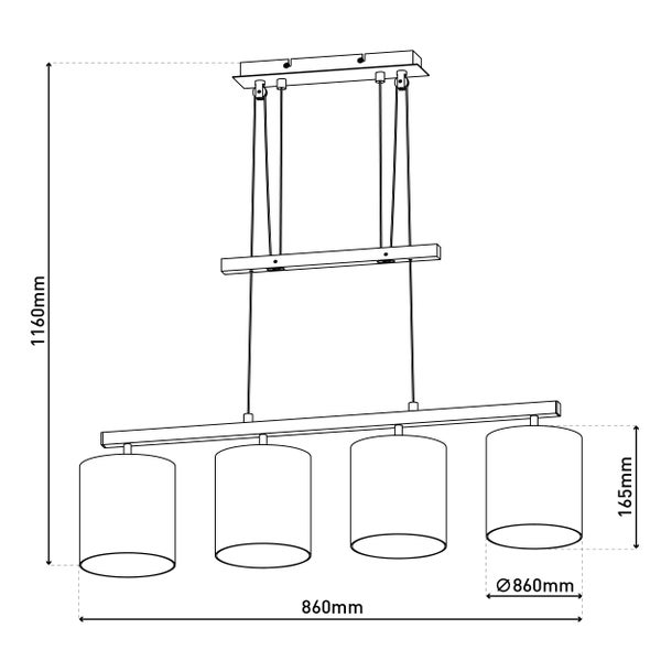 4er Pendelleuchte TILDE, klassische Pendellampe aus Metall und Textil  in Braun und Beige, mit E27-Fassungen, Pendelleuchte höhenverstellbar und  86 cm lang,  ideal als Esszimmerleuchte