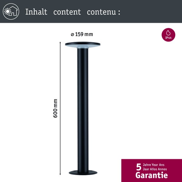 LED Pollerleuchte Smart Home Zigbee 3.0 Plate insektenfreundlich IP44 zylindrisch 600mm Tunable Warm 5,5W 280lm 230V Anthrazit Metall, Kunststoff