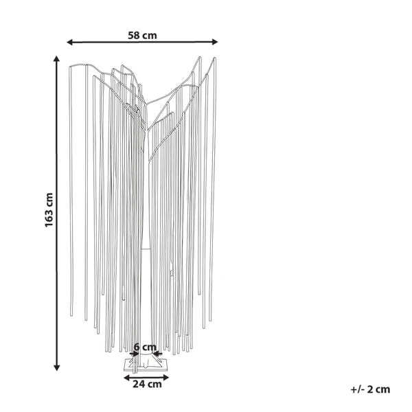 Skizze einer Stehlampe mit den Maßen 163 Zentimeter Höhe und 58 Zentimeter Breite