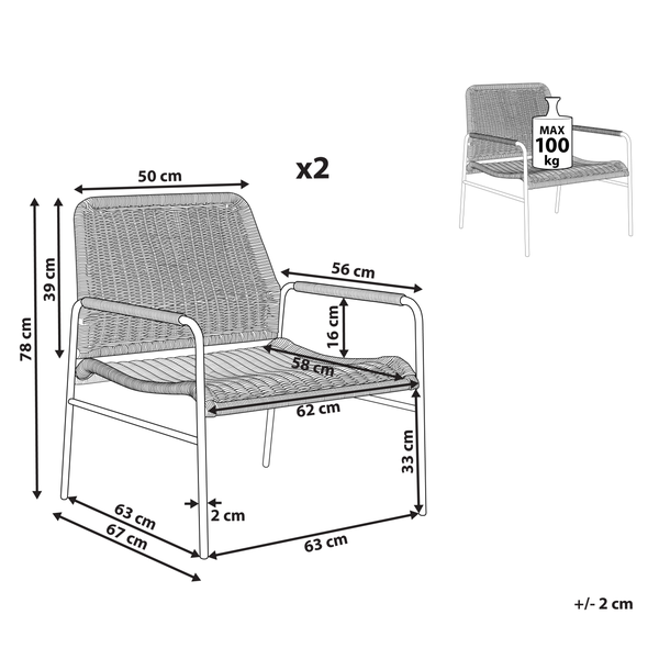 Gartenstuhl 2er Set PRASIMO Polyrattan Naturfarben