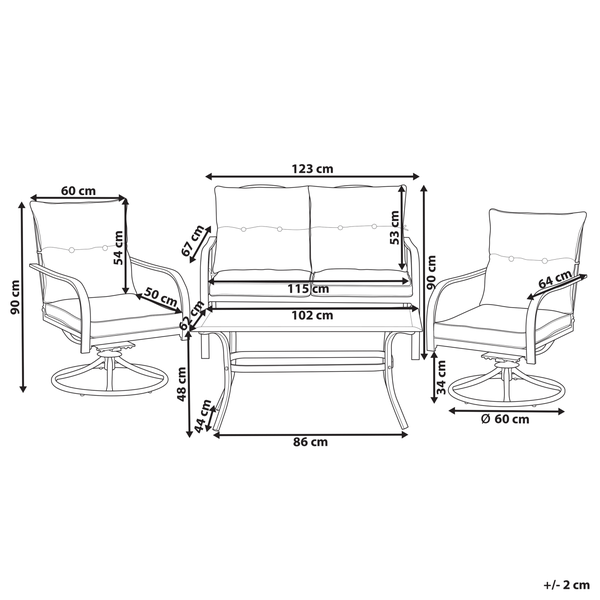 Lounge Set mit Tisch 4-Sitzer MESTRINO Metall Beige
