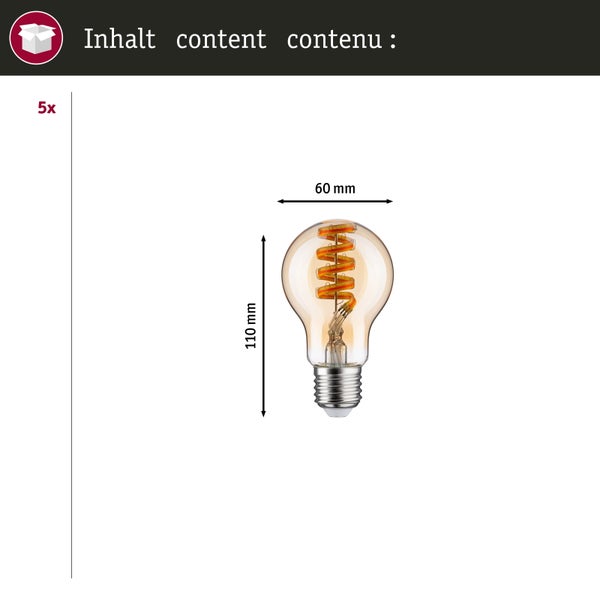 Set Filament 230V LED Birne E27 5x470lm 5x6,3W RGBW+ dimmbar Gold