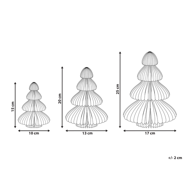 Abbildung von drei Dekorations Weihnachtsbäumen mit den Größenangaben