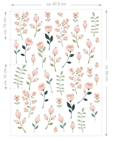 ESTAhome Wandtattoo Blumen Weiß, Rosa und Grün - 47.5 x 66 cm - 156114