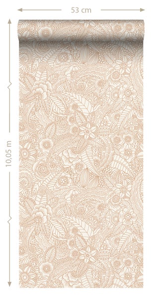 ESTAhome Tapete Blumenzeichnungen Beige - 53 cm x 10.05 m - 139547
