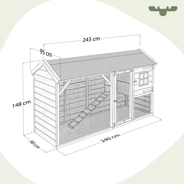 Abbildung eines Hühnerstalls mit Größenangaben