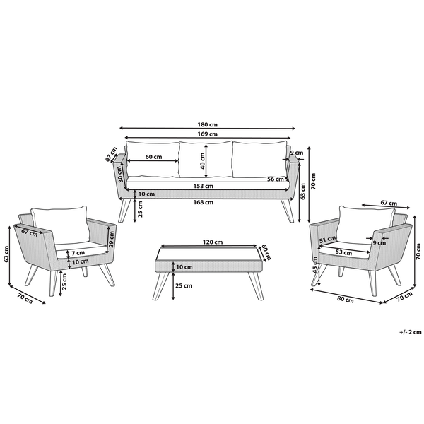 Lounge Set mit Tisch 5-Sitzer VITTORIA Polyrattan Grau