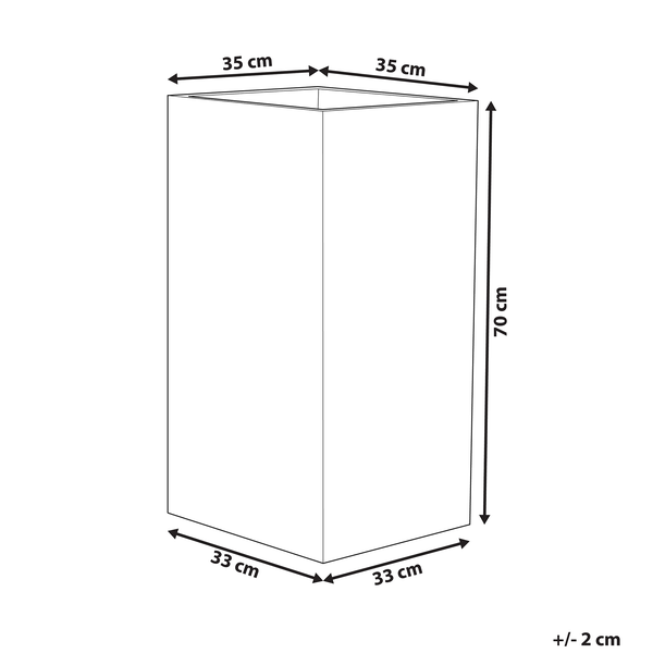 Illustration eines Pflanzgefäßes mit den Maßen 35 x 35 x 70 cm