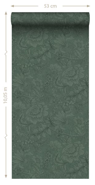 ESTAhome Tapete Blumenmuster Dunkelgrün - 53 cm x 10.05 m - 139793