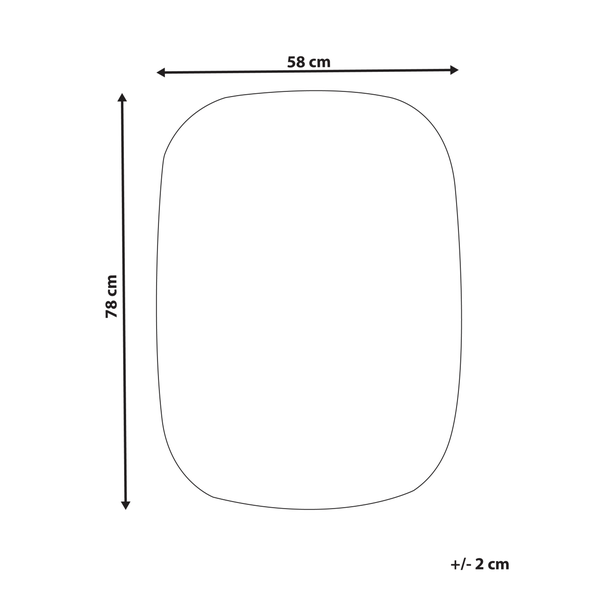 Skizze eines abgerundeten Rechtecks mit den Maßen 78 mal 58 Zentimeter