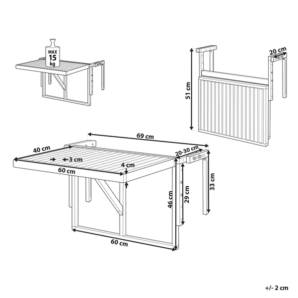 Balkontisch UDINE 70 cm 69 cm Akazienholz Braun