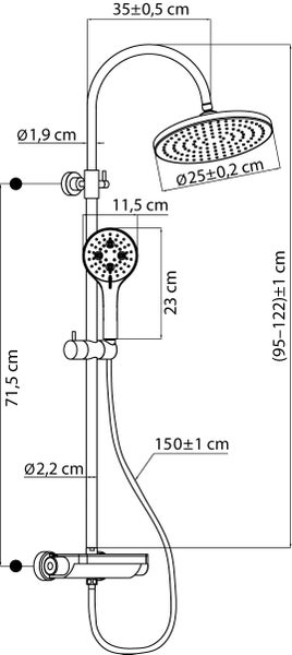 Calmwaters® Duschsystem Chrom, mit Thermostat-Armatur, 3-strahlige Handbrause, integrierte Ablage, Anti-Kalk, höhenverstellbar, Kleben oder Bohren, 20DP6174