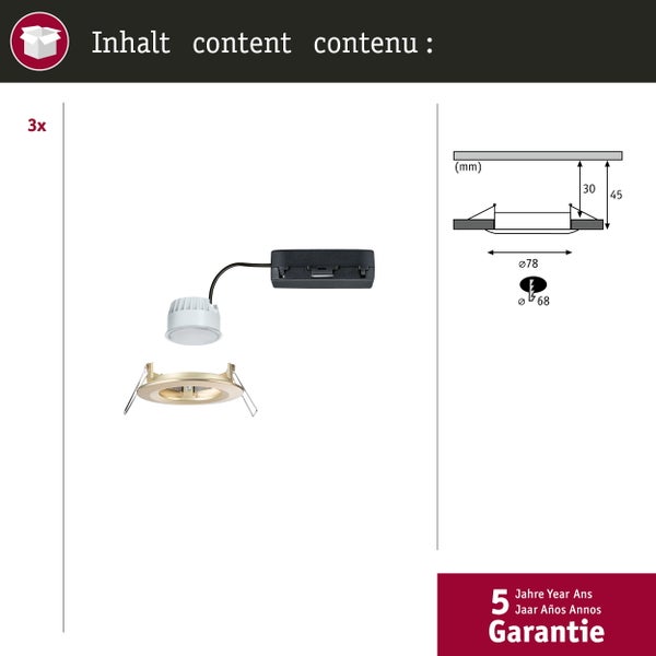 LED Einbauleuchte Nova Coin IP44 rund 78mm Tunable White 3x6W 3x530lm 230V Gold matt Aluminium