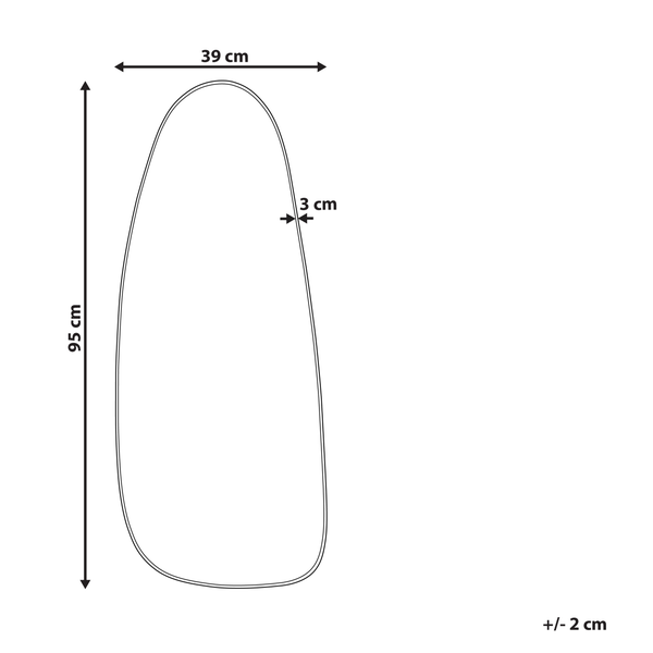 Abmessungen eines Spiegels: 95 cm Höhe, 39 cm Breite, 3 cm Dicke