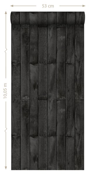 ESTAhome Tapete Holzoptik Schwarz - 53 cm x 10.05 m - 137745