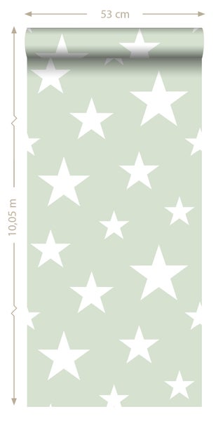 ESTAhome Tapete große und kleine Sterne Mintgrün und Weiß - 53 cm x 10.05 m - 128865