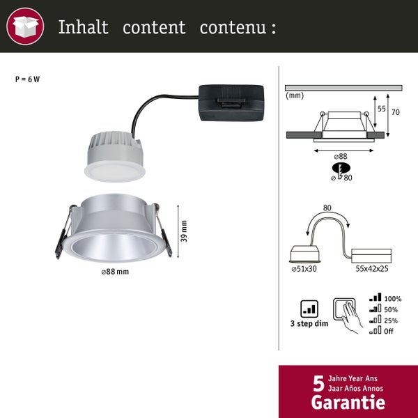 Technische Zeichnung LED Einbaustrahler mit Maßen