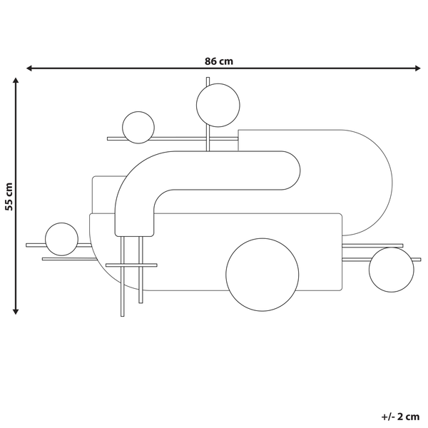 Technische Zeichnung einer Wanddekoration mit den Maßen 86 mal 55 cm
