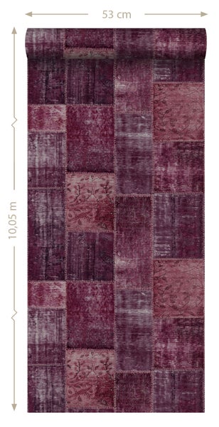 ESTAhome Tapete orientalisches-Marrakech Kelim-Patchwork Burgunderrot - 53 cm x 10.05 m - 148653
