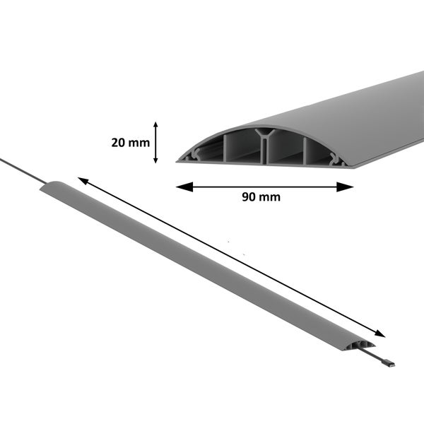CILSON WDK9020SG Art.-Nr. 6700410 Kabelkanal 90 x 20 mm x 2.000 mm - Trittfest, selbstklebend mit Bodenbelochung, grau RAL 7035