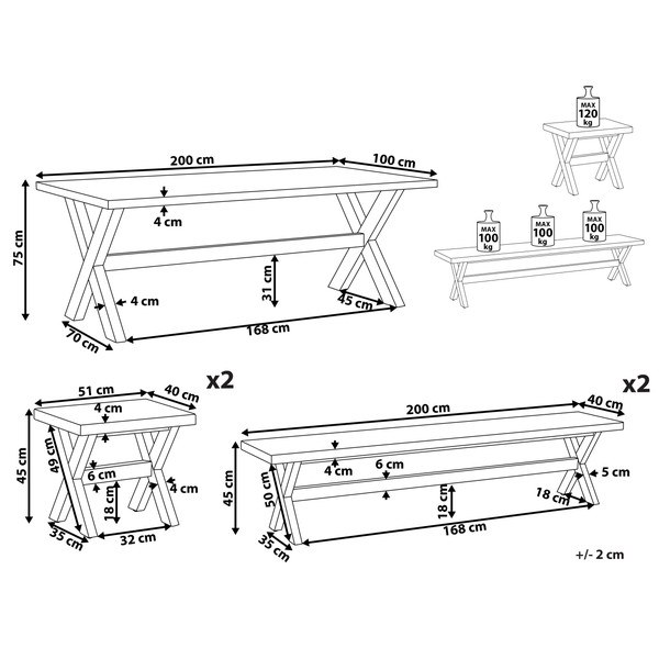 Gartenmöbel Set mit Bänken und Hockern 8-Sitzer OLBIA Beton Weiß