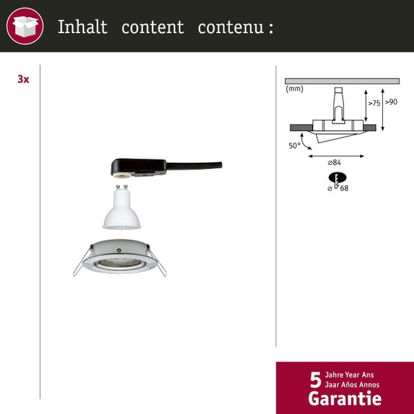 LED Einbauleuchte Nova Basisset schwenkbar rund 84mm 50° GU10 3x6,5W 3x460lm 230V 2700K Eisen gebürstet