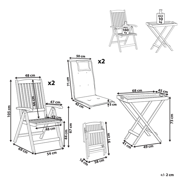 Bistro Set inkl. Kissen klappbar AMANTEA Akazienholz Rot