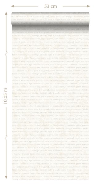 ESTAhome Tapete Texte Beige auf weißem meliertem Hintergrund - 53 cm x 10.05 m - 148340