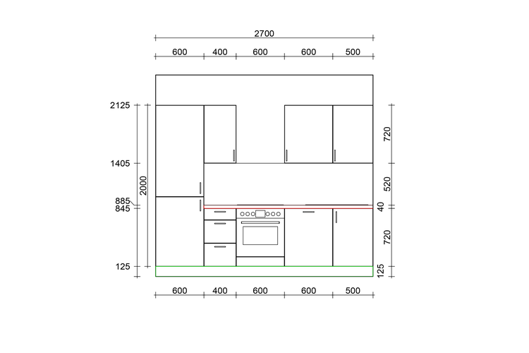 Küchenplan mit Maßen für die Küchenplanung