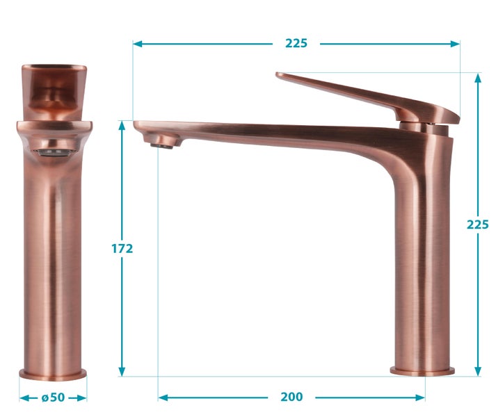 Calmwaters® Eckige Waschtischarmatur Industrial, Wasserhahn Bad, Waschbeckenarmatur mit Schaftventil, Einhebelmischer mit Keramikkartusche, mittelhohe Badarmatur, Messing, Kupfer, 14PZ5441