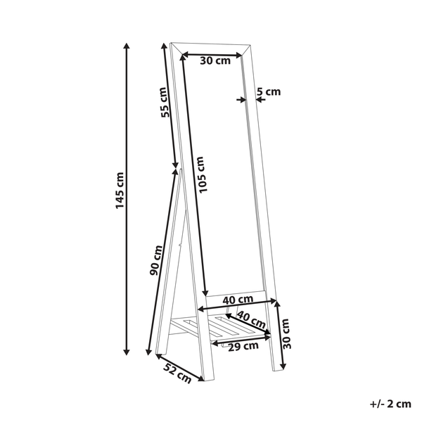 Maße eines Standspiegels