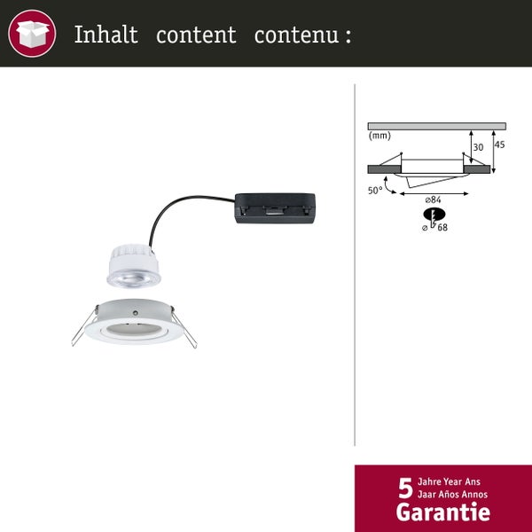 LED Einbauleuchte Nova Coin Einzelleuchte rund 84mm 50° 2,8W 505lm 230V 4000K Weiß matt