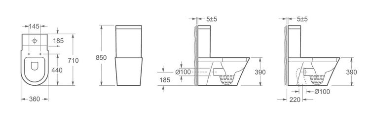 Technische Zeichnung eines WCs mit Maßen