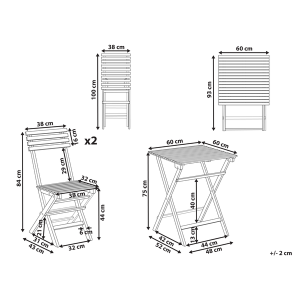 Bistro Set klappbar SOLAROLO zertifiziertes Akazienholz Braun