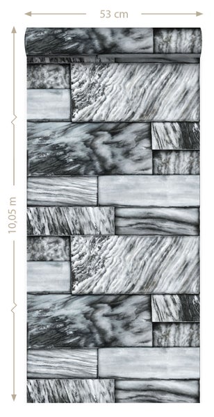 Origin Wallcoverings Tapete Marmor-Optik Schwarz und Weiß - 53 cm x 10.05 m - 337253